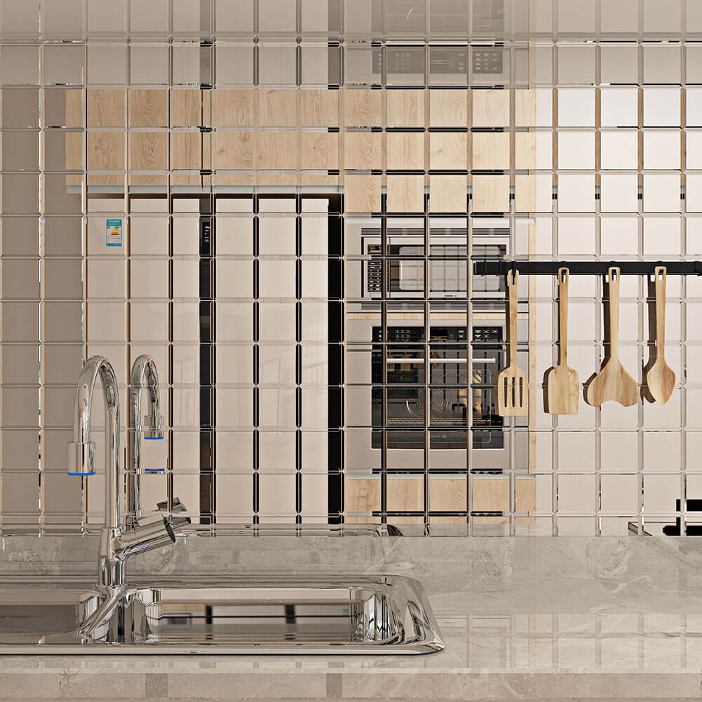 Mirror Glass Tile, Silver Square with Beveled Edge, 3*3 inch, BL0005